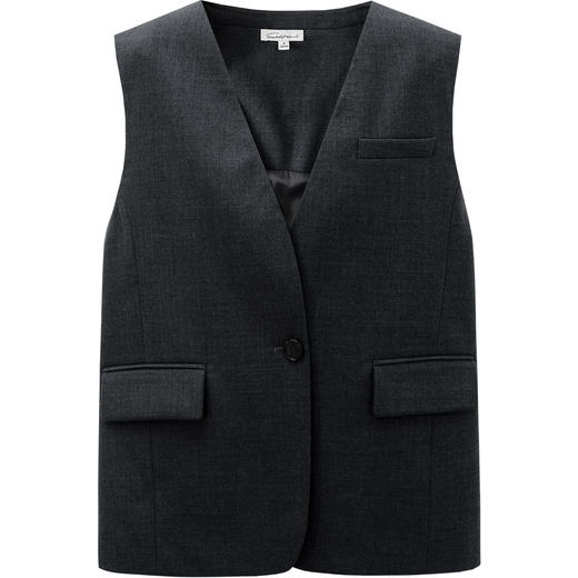 SELFWHO绵羊毛混纺经典V领无袖马甲女2026春季新款一粒扣宽松马夹 商品图3