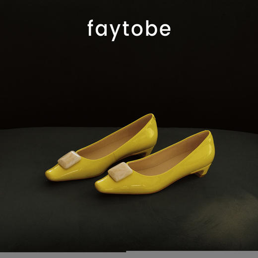 FAYTOBE 方糖漆皮单鞋方头方扣漆皮低跟鞋粗跟浅口单鞋 商品图3