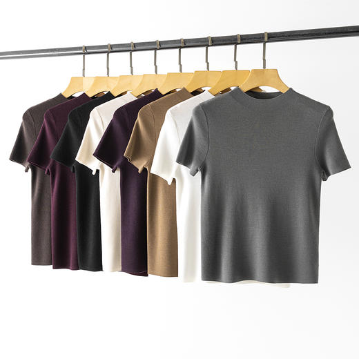 【高品质私服】【扬子16针精纺纱线短袖】利落修饰颈部线条，轻松提升整体造型的精致度YS24090【仅限签收48小时内退换】-CC 商品图1
