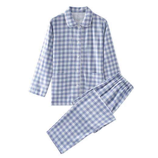 日式无印法兰绒家居服良品情侣睡衣小格纹全棉睡衣绒布居家服格子 商品图4