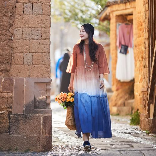 【林栖设计小店】手工绣花|渐变多色婴儿棉宽松百搭层次感花边2026夏新款连衣裙1962125 商品图4