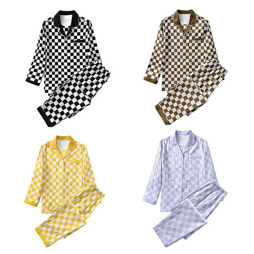 日式无印双层纱家居服良品格子情侣睡衣全棉长袖长裤居家服套装新 商品图3