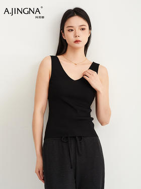 【针织吊带】阿菁娜春季新款四季万能打底双面两穿针织吊带V领显瘦方领利落F31C301007