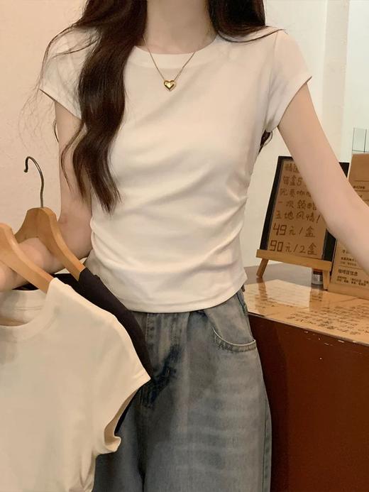 【GZ】无忧购26年春夏正肩短袖T收腰褶皱显瘦圆领短袖T恤3019（现货48小时发货) 商品图5