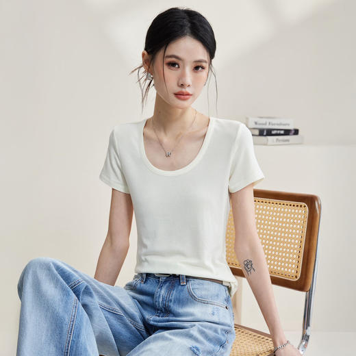 夏季新款羊毛醋酸天丝短袖 柔软舒适百搭 修身显瘦 圆领/大圆领/V领 7色可选 商品图6
