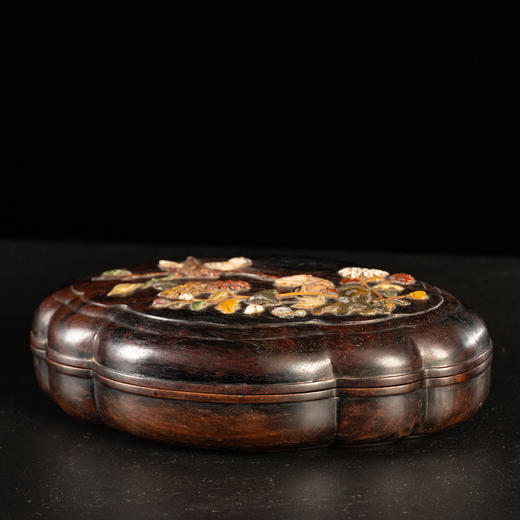 清	红木百宝嵌花鸟纹海棠形盖盒 商品图4