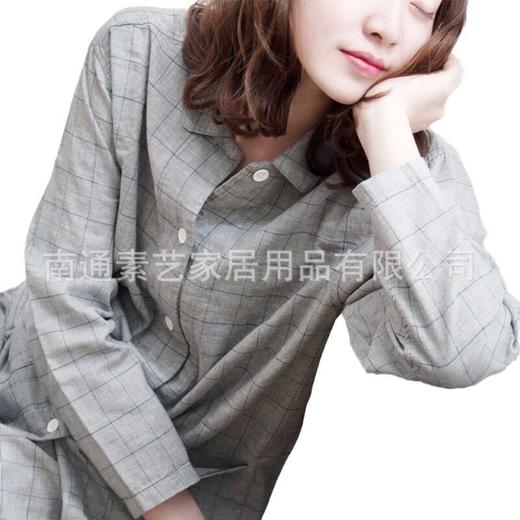 日式无印家居服全棉双层纱格子良品情侣睡衣纯棉格纹长袖简约风格 商品图4
