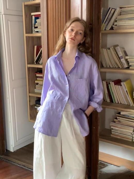 F0306102早春新款天丝亚麻香芋烟熏紫色长袖衬衫 商品图11
