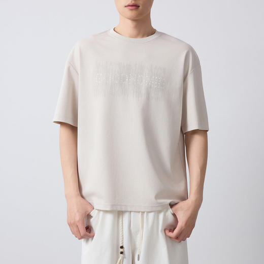 墨麦客男装高智通勤新款雾感线条印花短袖t恤男200g男士T恤75221. 商品图2