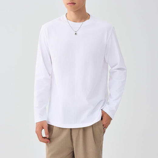 墨麦客男装230g精梳棉长袖t恤男2026春新款纯色男士打底衫75147. 商品图1