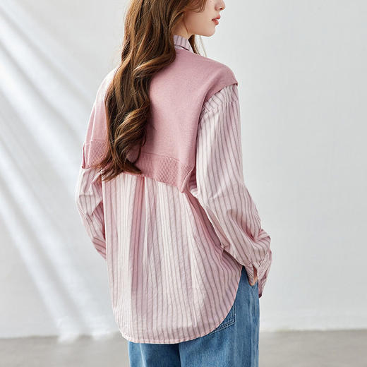 条纹衬衫女长袖2026春装新款上衣针织披肩上衣设计感女式衬衣   MJ-51076 商品图3