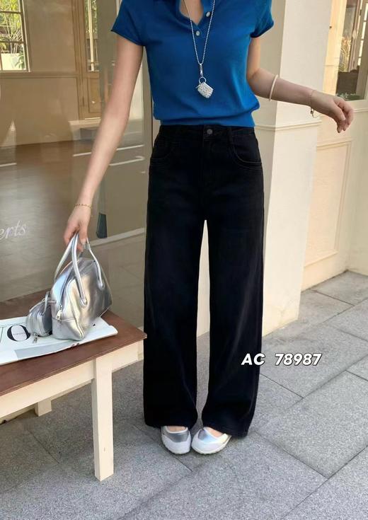 F030679美式复古做旧黑阔腿牛仔裤休闲裤显瘦神裤 商品图2