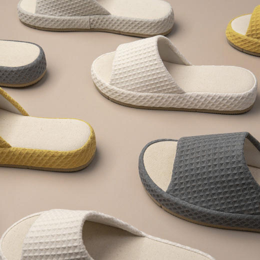 日式无印华夫格拖鞋良品家用布艺拖鞋情侣地板地毯防水拖鞋夏季拖 商品图1