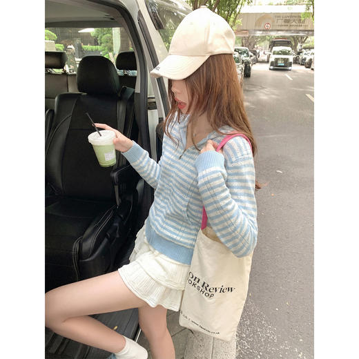 <曾小咸推荐>3.11现货秒杀 ！微信超特价！韩系条纹镂空针织开衫 日常169.99 立减90 秒杀79.99！！ 商品图1