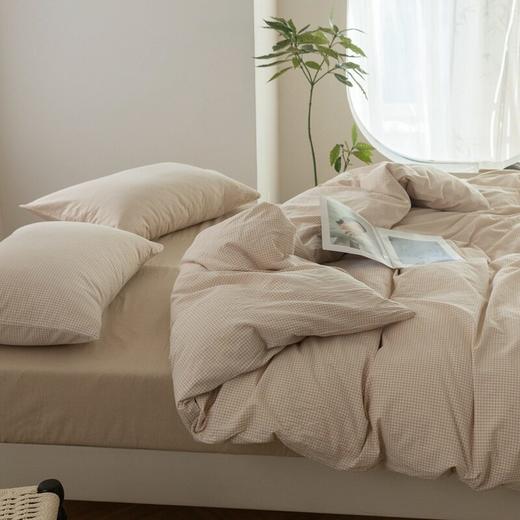 日式无印纯棉水洗棉四件套良品细格纹套件简约床上用品格子全棉 商品图0