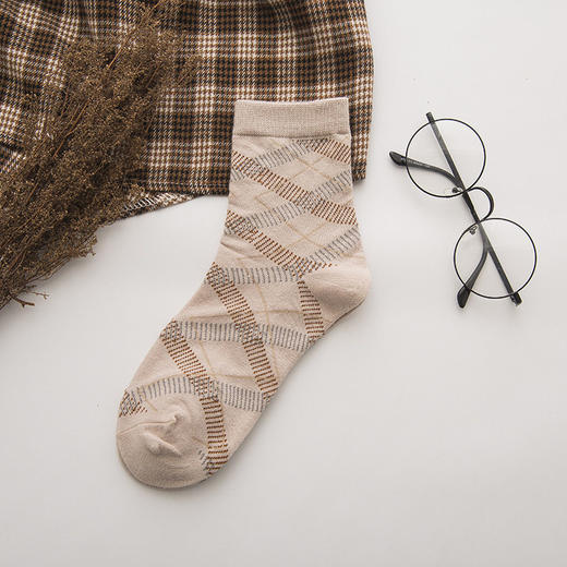 日式无印棉袜良品女士暗花女款袜子中筒千鸟格暗花女袜新品棉袜 商品图2