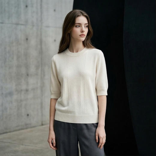 KINGDEER/KD“简约风”毛衣中袖宽松美式圆领百搭羊绒衫L805506经典基本款/气质款鹿王 商品图1