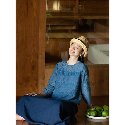 艺术家联名款 牧衣游原创植物染丝棉小衫打条宽松百搭上衣 植音 商品图1