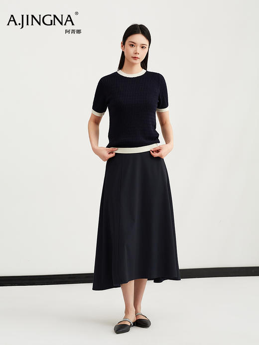 【针织短袖】阿菁娜春季新款小香风短袖针织衫撞色包边圆领设计绞花肌理立体有型F31C301009 商品图4