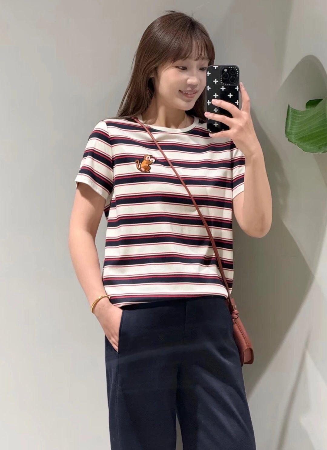 小禾同款条纹撞色刺绣短袖T  26Y03023-