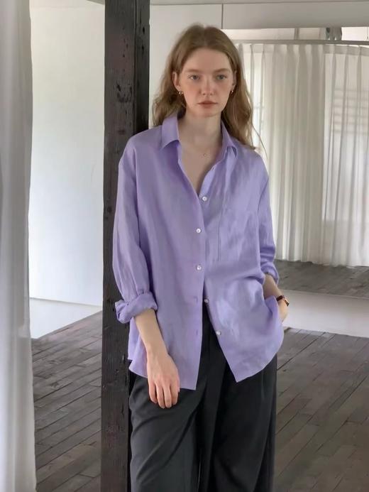 F0306102早春新款天丝亚麻香芋烟熏紫色长袖衬衫 商品图10