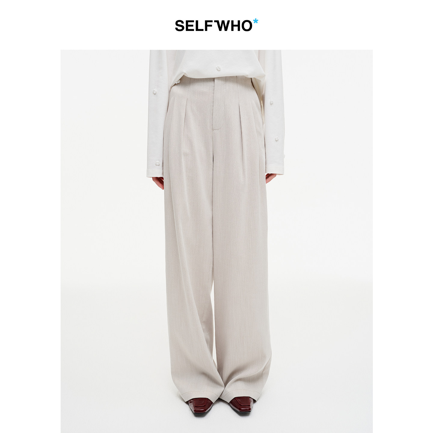 SELFWHO天丝醋酯混纺老钱风西裤女2026春新款宽松阔腿垂感休闲裤
