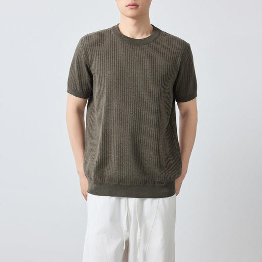 墨麦客男装高智通勤坑条针织t恤男2026夏新款纯色男士短袖75207. 商品图1