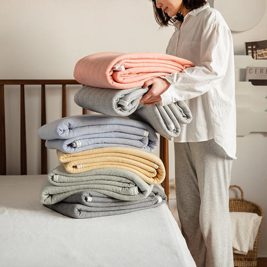 日式无印夏被天竺棉夏凉被良品空调被夏季盖毯全棉纯色条纹被子 商品图2