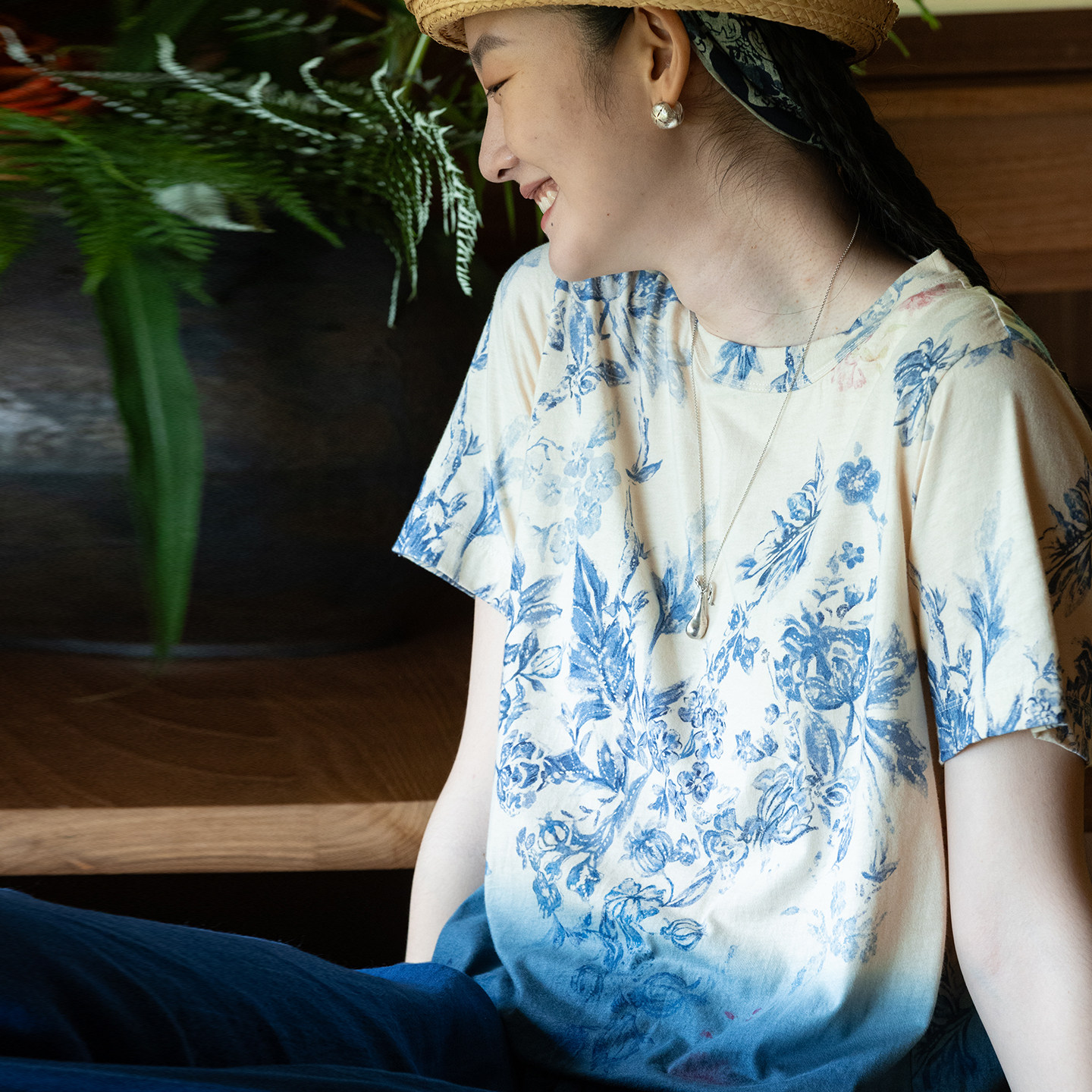 牧衣游原创 32支纯棉吊染T恤新款宽松百搭圆领休闲短袖上衣 恋花