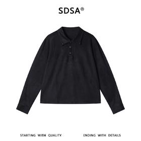 SDSA秋季新款男士痞帅美式纯色polo领长袖T恤百搭时尚商务上衣