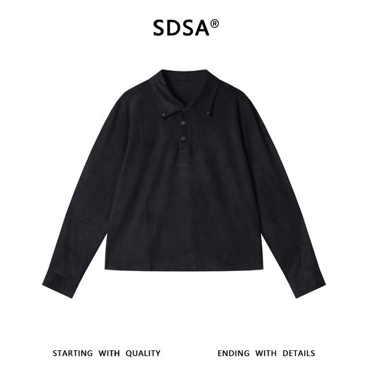SDSA秋季新款男士痞帅美式纯色polo领长袖T恤百搭时尚商务上衣 商品图0