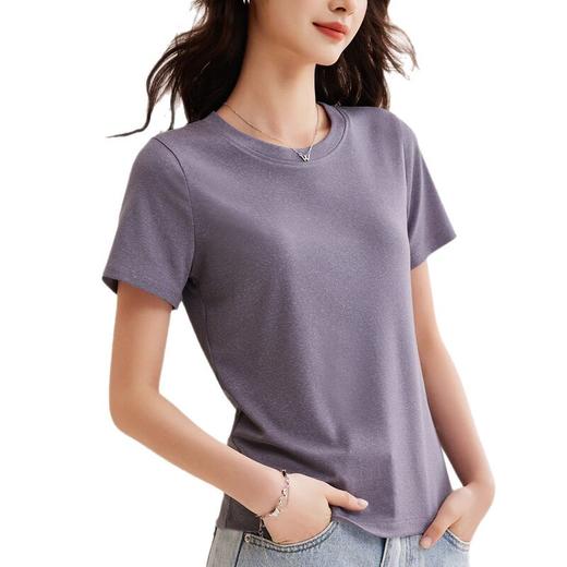 【莱赛尔天丝亚麻T】圆领短袖T恤女26春夏正肩小飞袖凉感合体上衣   BY-M696 商品图4