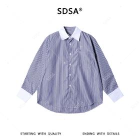 SDSA男装2026新款高贵轻奢韩版简约撞色条纹翻领长袖衬衫百搭简约