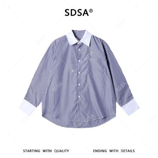 SDSA男装2026新款高贵轻奢韩版简约撞色条纹翻领长袖衬衫百搭简约 商品图0