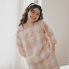 日系无印双层纱家居服良品女士七分袖家居服套装全棉格纹套头睡衣 商品缩略图2
