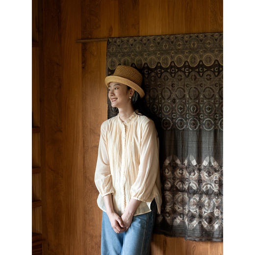 牧衣游原创 100支新疆长绒棉炒色打条衬衫七分袖文艺衬衣 川上织 商品图3