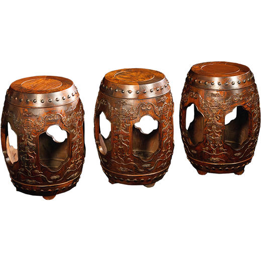 二十世纪	黄花梨蝠磬有鱼绣墩成套（一套三只） 商品图5