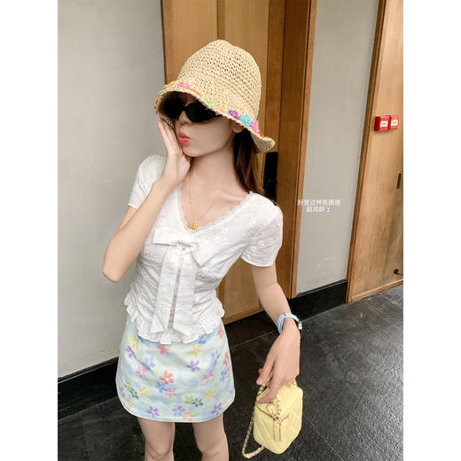 <曾小咸推荐>韩系v领蝴蝶结短袖衬衫女上衣 商品图4