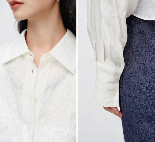 EP雅莹/镂空绣花亚麻上衣。白色。蓝色自己备注号码颜色。 商品图1