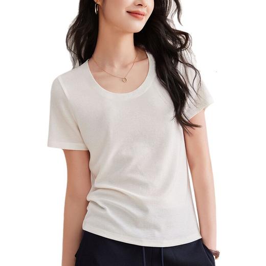 大U领天丝羊毛短袖t恤女面膜t2026新款夏季洋气修身上衣打底内搭  BY-M786 商品图4