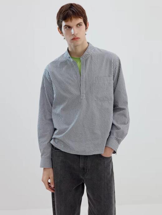 Simple Project/Y2634/气球版型半开襟小翼领格纹衬衫 商品图1