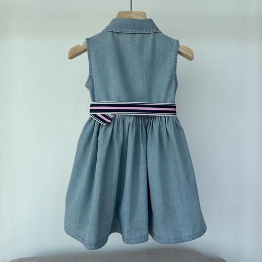 F0306137水洗无袖收腰大裙摆高密度刺绣衬衫领气质优雅时尚舒适带腰带儿童牛仔连衣裙 商品图1