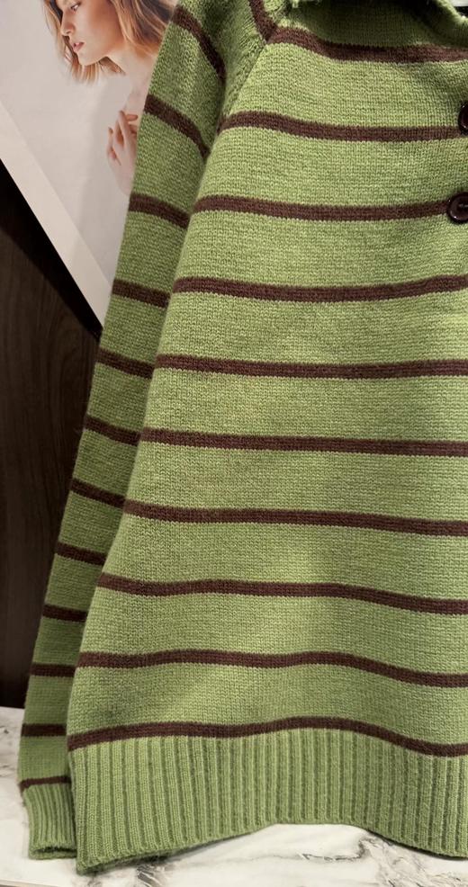 F030665韩系可爱绿色条纹宽松微短款针织Polo衫 商品图11