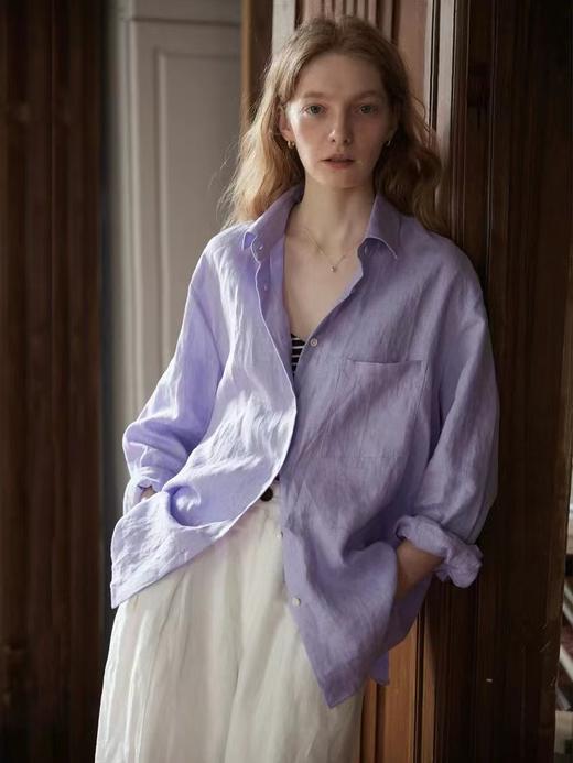 F0306102早春新款天丝亚麻香芋烟熏紫色长袖衬衫 商品图9