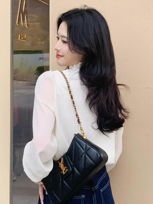 【百图定制】【白月光衬衫】木耳边衣领 设计感长袖花边立领 衬衫 商品图4