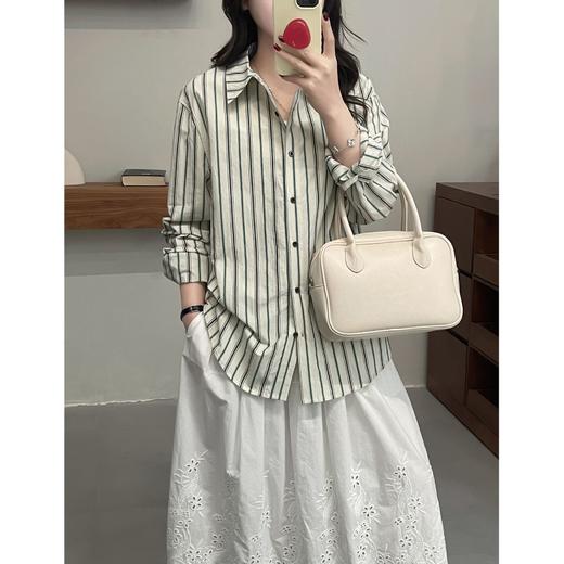 2026春夏文艺复古撞色竖条纹纯棉衬衫韩版叠穿百搭休闲上衣！ 商品图1