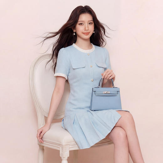 奢姿2026大码女装肌理感小香风连衣裙胖妹妹夏季减龄百褶A字裙9962894502 商品图2