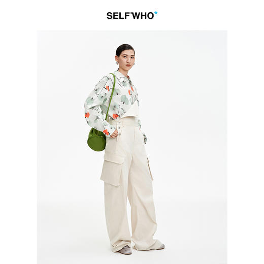 SELFWHO棉混纺卡其色可调节背带牛仔连体裤2026季新款宽松弯刀裤 商品图3