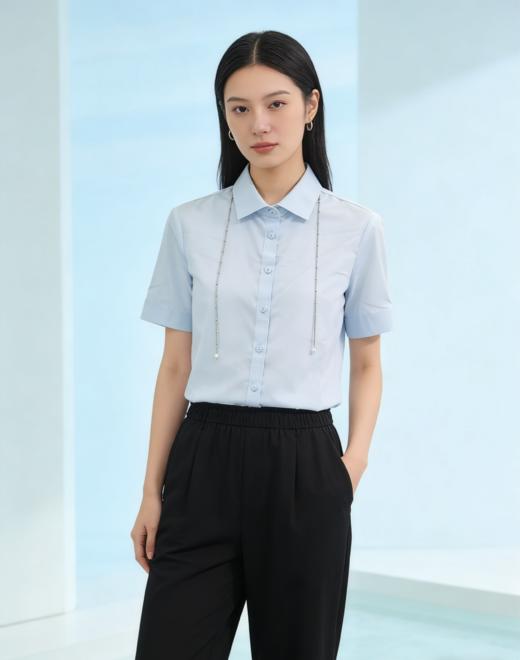 G2000女装SS26商场新款【抗菌/吸湿速干/防皱免烫/配链】修身短袖衬衫611221803 商品图0