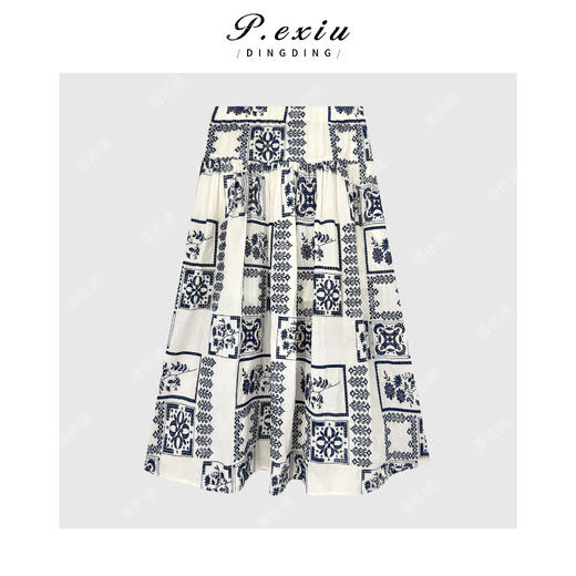 PanYiXiu/潘依绣100%棉复古刺绣镂空印花松紧腰显瘦半身裙 H2601 商品图2